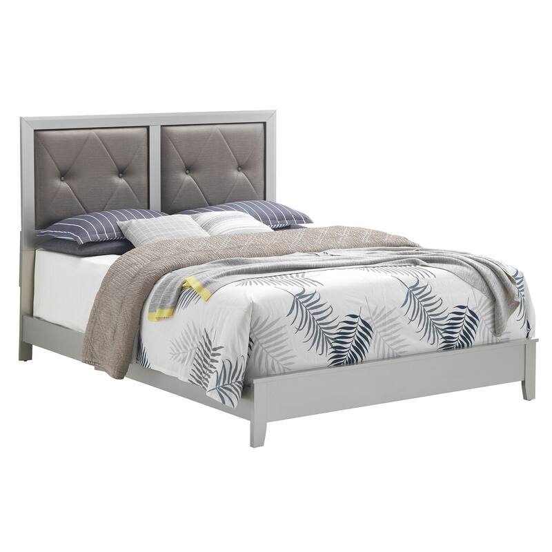 Tufted Upholstered Queen Panel Bed - 85" - Silver Champagne and Gray