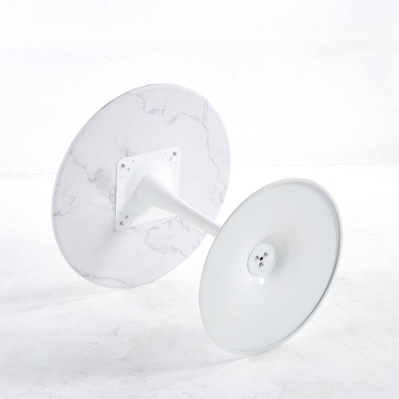 Round Dining Table for 2-4 People, Mid-Century Tulip Table with MDF Top & Pedestal Base, Leisure Table for Small Space - marble