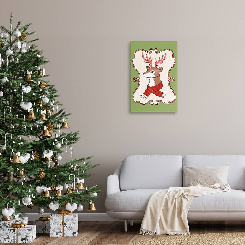 Stupell Festive Winter Deer in Scarf Canvas Wall Art Design By Hannah Moren
