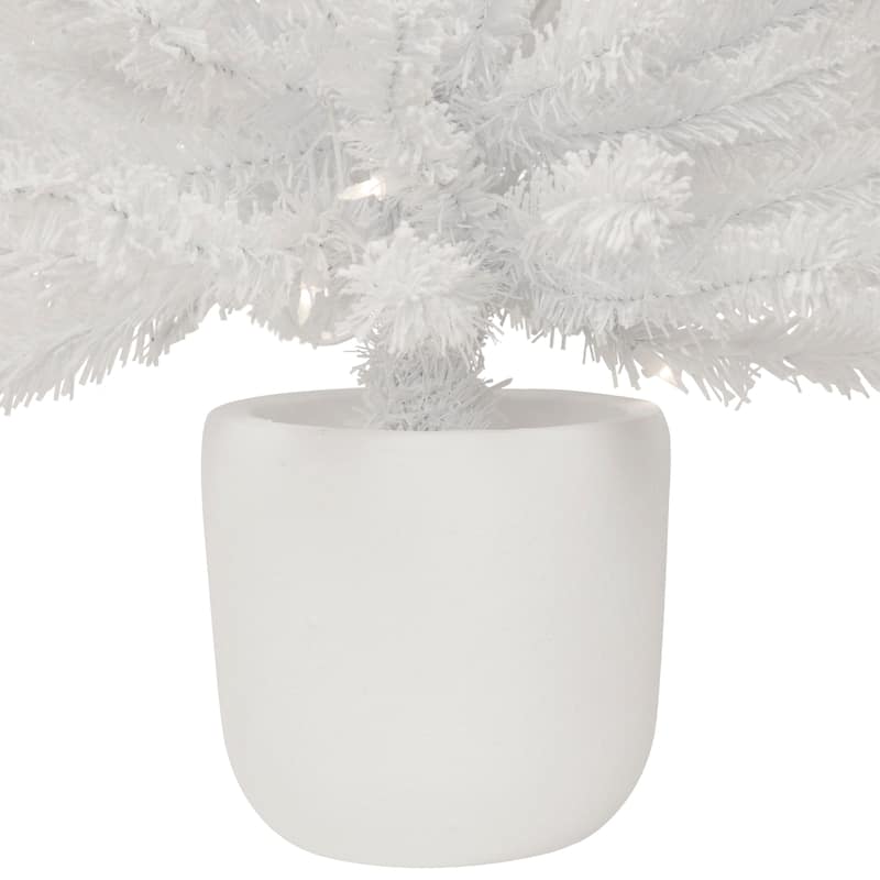 3.5' Pre-Lit Potted Flocked Winter Pine White Tinsel Artificial Christmas Tree Clear Lights
