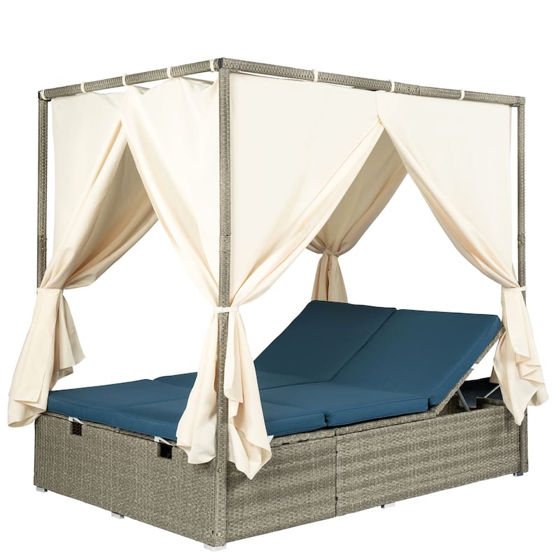 Roomfitters Outdoor Canopy Daybed with Cushions, Hidden Storage, Adjustable Lounge Chair, Retractable Canopy, for Patios