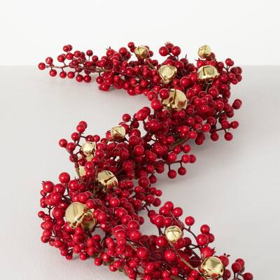 4'L Sullivans Berry And Bell Garland, Red Christmas Garland - 4'2"L x 5"W x 1.5"H