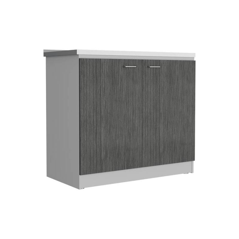 Freestanding Sink Cabinet with Double Doors and Two Shelves, White / Black, Practical Design, Stainless Steel