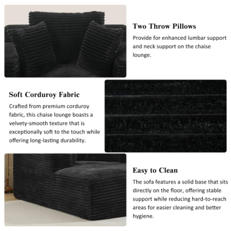 Full-Compressed Chaise Lounge Sofa Bed with Soft Corduroy Upholstery by Harper&Bright Designs