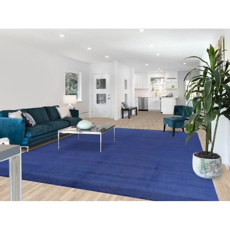 Hand Knotted Oriental 100% Wool Carpet Modern Solid Navy Blue & Blues Gabbeh Area Rug - 12' 0'' X 9' 0''