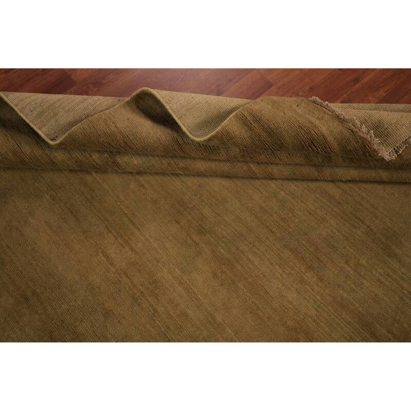 Modern Gabbeh Oriental Area Rug Hand-Knotted Green Wool Carpet - 7'5" x 9'9"