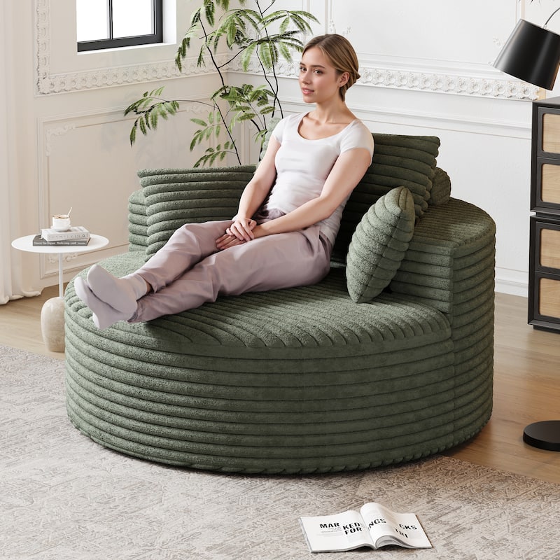 50"L Corduroy Sponge Single Sofa,No Assembly Required,Fluffy Modern Sleeper Chair (Not A Swivel Chair)
