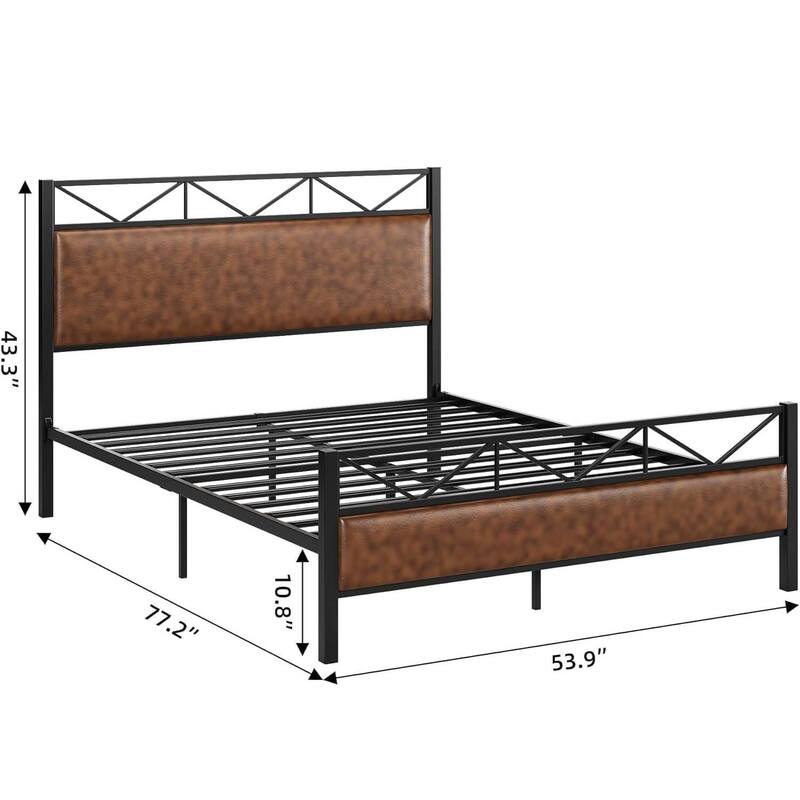 Rustic Metal Platform Bed Frame with Headboard
