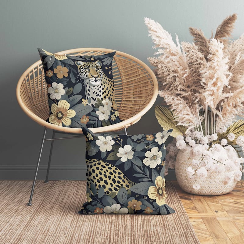 Jungle Cat Indoor/Outdoor Reversible Throw Pillow Beige and Gray
