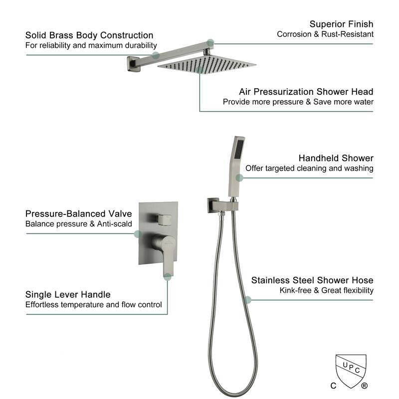 10 in. Wall Mount Dual Shower Heads, Shower System with Valve - 10"