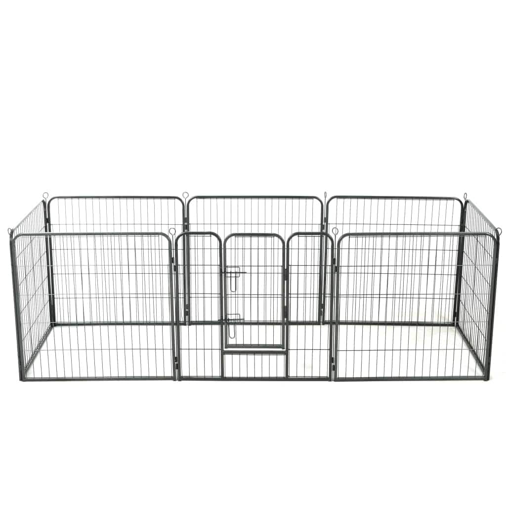 vidaXL Dog Playpen 8 Panels Steel 31.5"x31.5" Black - 31.5" x 31.5"