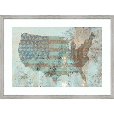 Vintage USA Map by Marie Elaine Cusson Wood Framed Wall Art Print