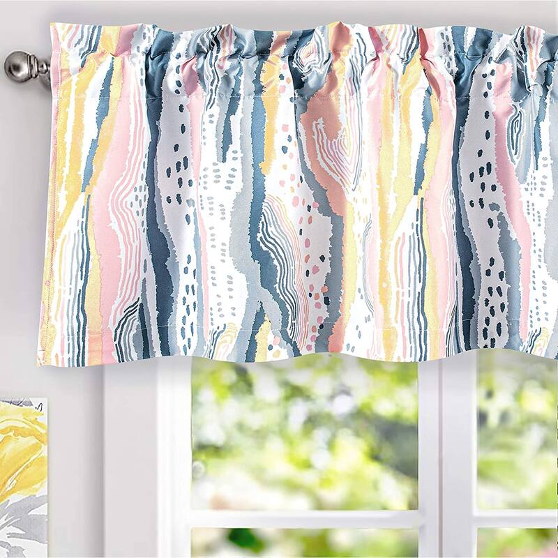 Porch & Den Nova Ink Blue Brush Stroke Pattern Blackout Valance - 52'' Width X 18'' Length - Pink Yellow