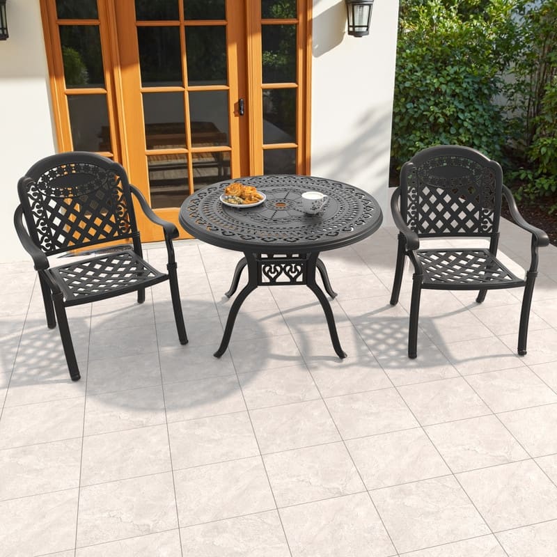 3/5-Piece Cast Aluminum Outdoor Dining Set with 39.37 in. Round Table and Seat Cushions