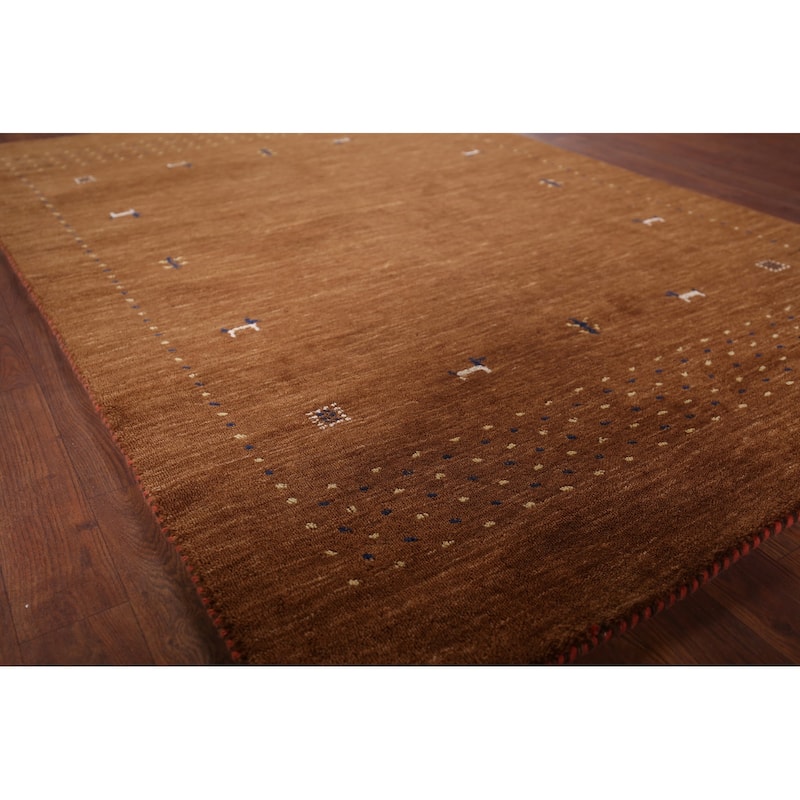 Brown Tribal Gabbeh Oriental Accent Rug Hand-Knotted Wool Carpet - 3'11"x 5'10"