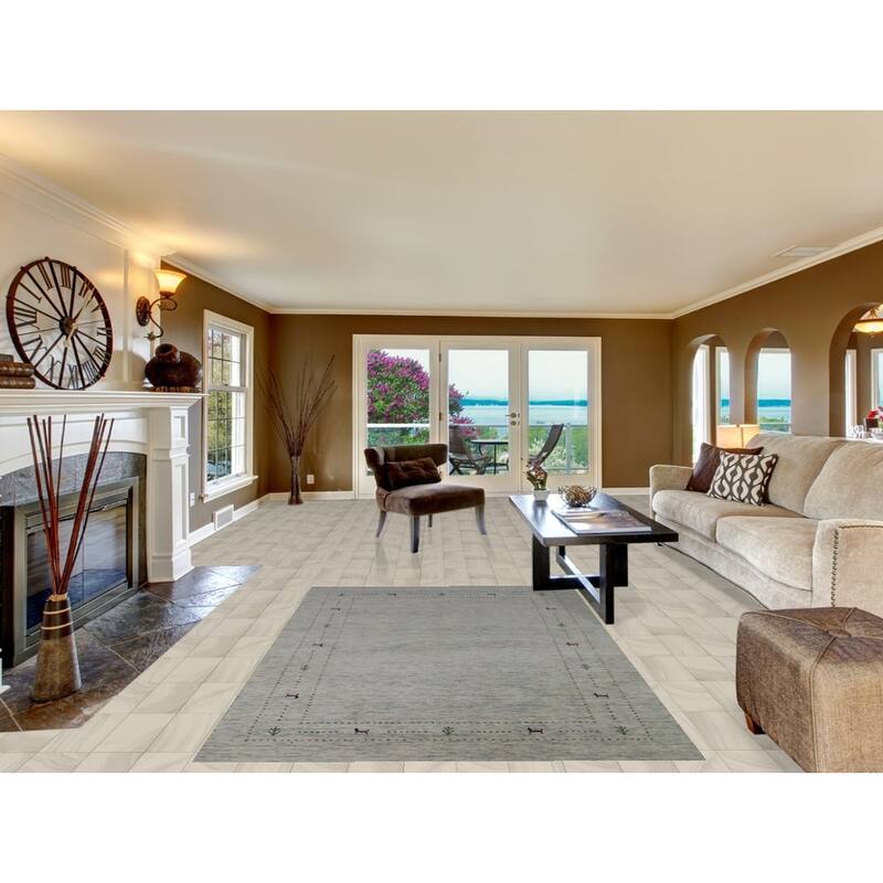 Hand Knotted Oriental 100% Wool Carpet Tribal Animal Pictorial Beige & Ivories Gabbeh Area Rug - 7' 10'' X 5' 2''