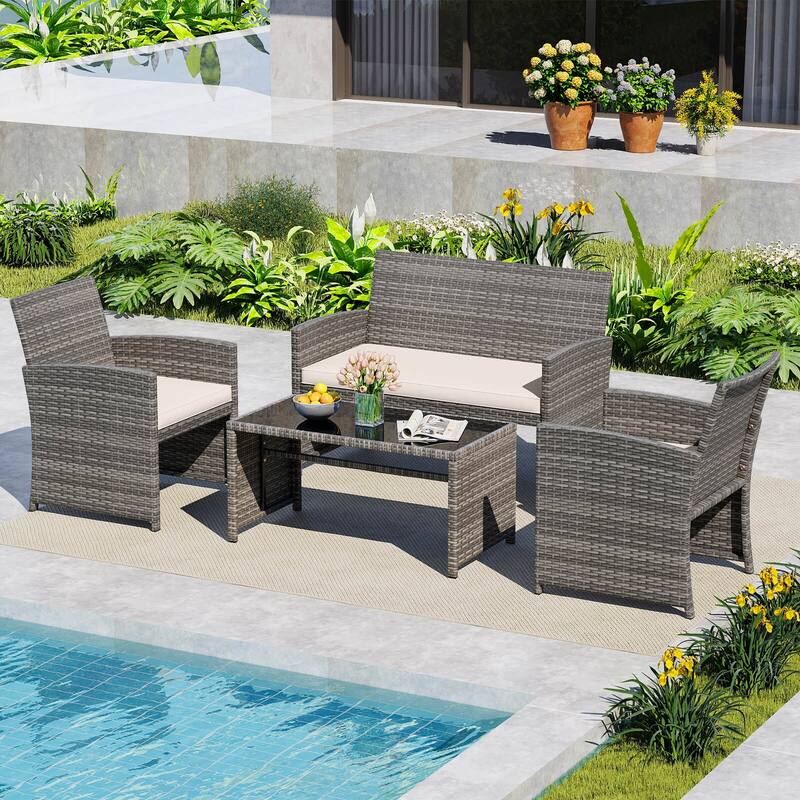 Costway 8 PCS Patio Conversation Set with Seat Cushions & Tempered - See Details