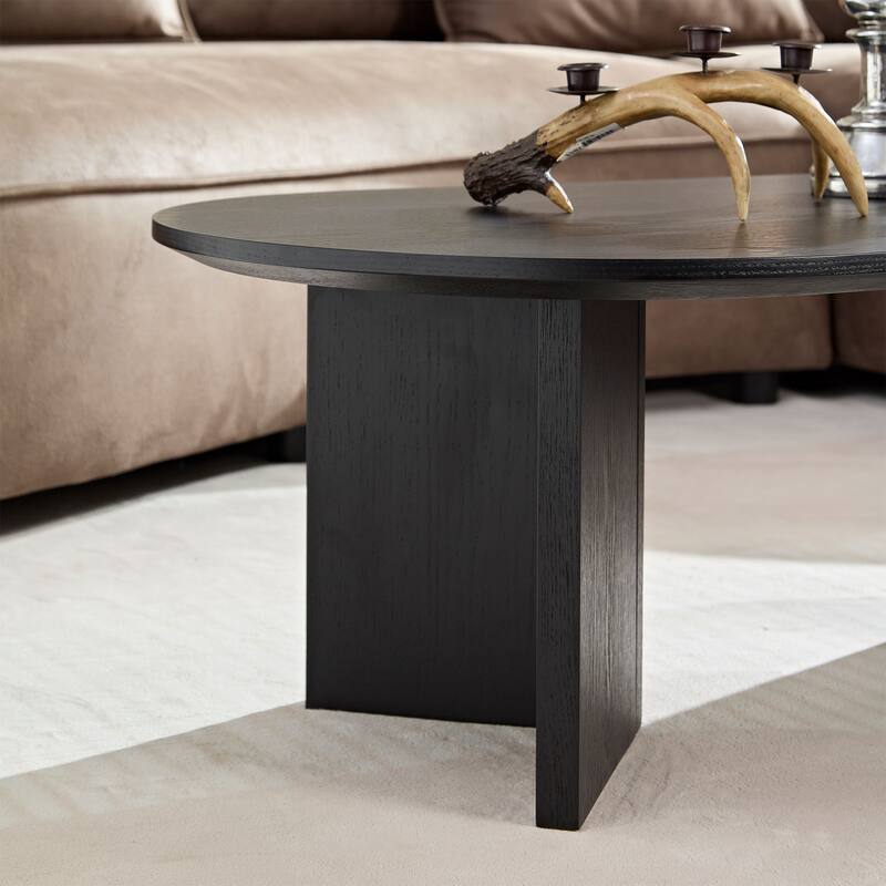 Length 39.37 Inch Modern Coffee Table,MDF Oval Coffee Table for Living Room,Small Coffee Table with Sturdy Pedestal