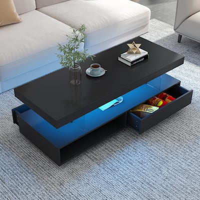 LED Coffee Table with Storage and Display Shelves