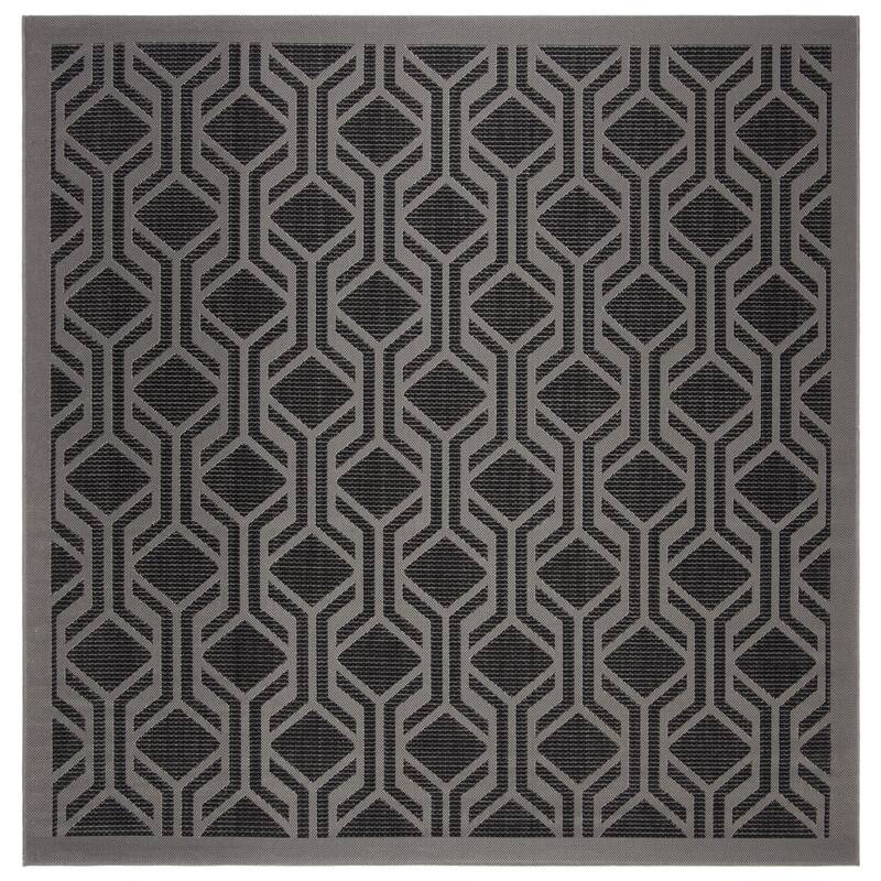 SAFAVIEH Courtyard Annunzia Indoor/ Outdoor Waterproof Patio Backyard Rug - 6'7" Square - Black/Anthracite