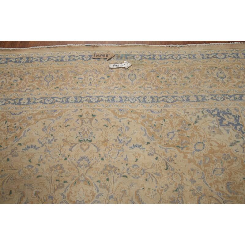 Hand Knotted Oriental 100% Wool Carpet Traditional Floral Peach Mashad Area Rug - 12' 7'' X 9' 4''