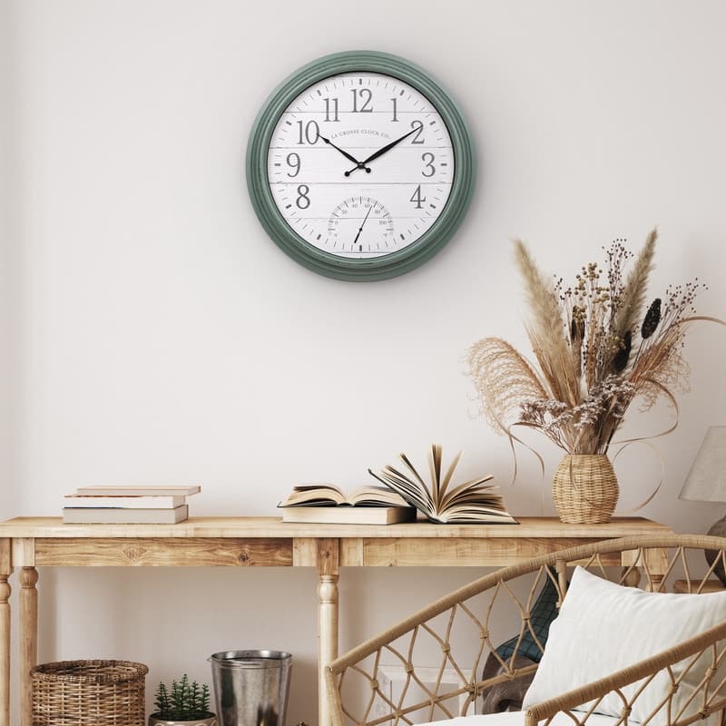 La Crosse 15.75 In. Outdoor Sagebrook Temp Quartz Clock