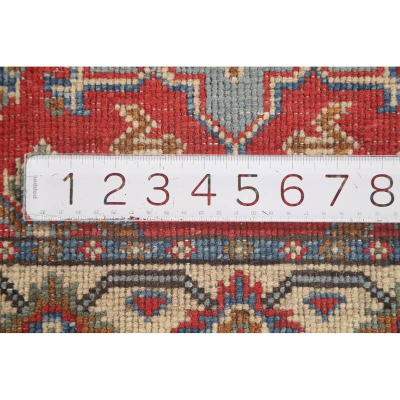 Geometric Kazak Runner Rug Hand-Knotted Traditional Red Wool Carpet - 2'1" x 5'10"