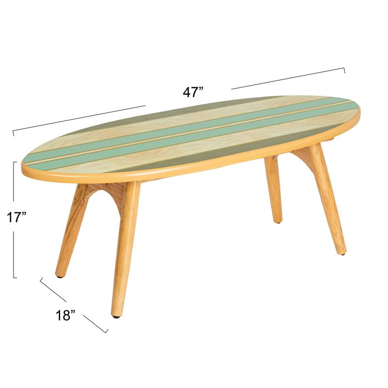 Striped Surfboard Oval Coffee Table, Multicolor