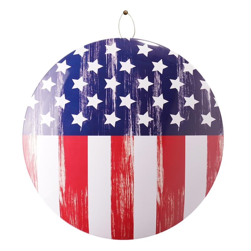 Rustic American Flag Dome Metal Sign - 15.5" - 15.75" H x 15.75" L x 2.25" D