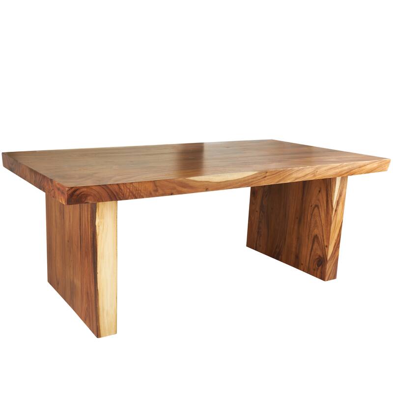 Wood Minimalistic Dining Table with Natural Wood Grain and Block Style Base - Brown - Roche River Decor - 42"W x 79"L x 30"H