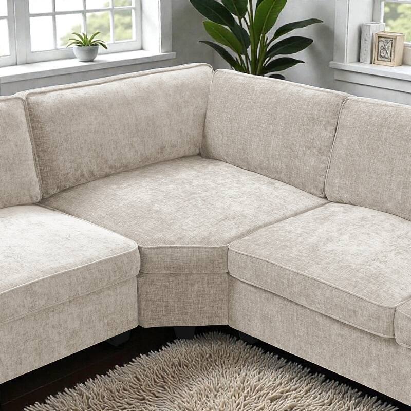 119" U-Shaped Sectional Sofa with Cup Holders, 6 Seat Chenille Corner Couch, Oversized Chaise Lounge