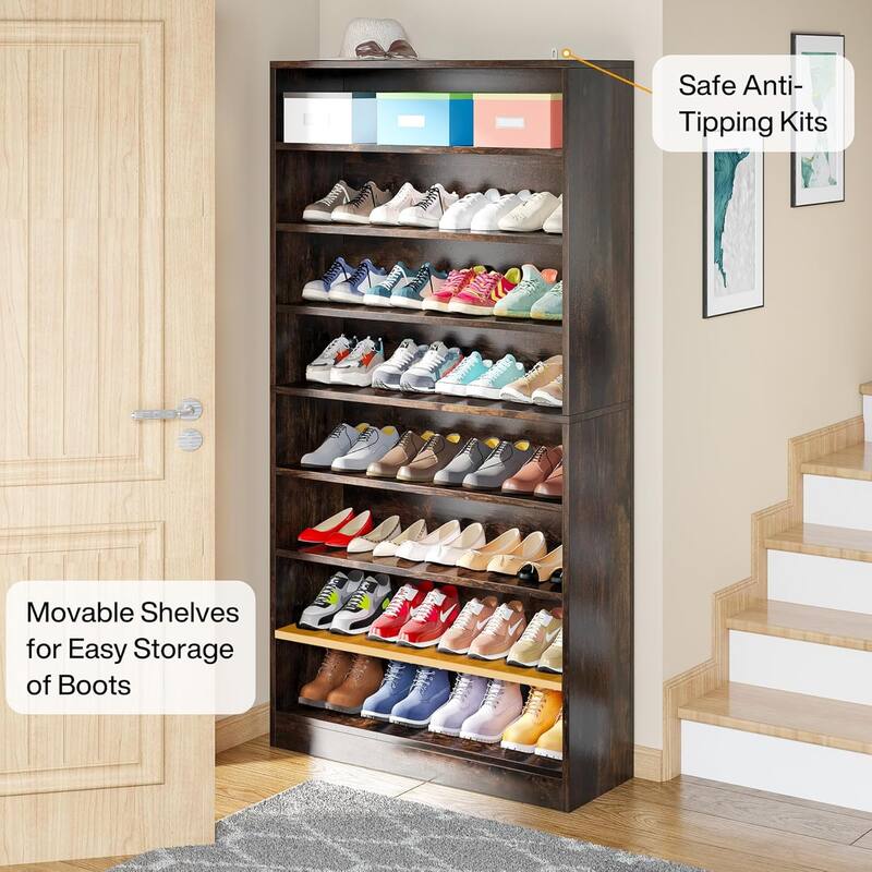 9 Tiers 40-45 Pairs Heavy Duty Wood Freestanding Shoe Storage Cabinet