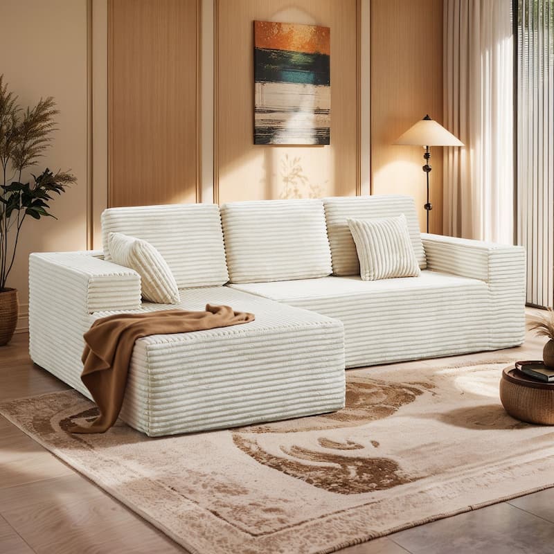 Oversized Chaise Lounge Chair Indoor Comfy Deep Seat Sleeper Couch - Left Armrest & Beige Color - 1 Set