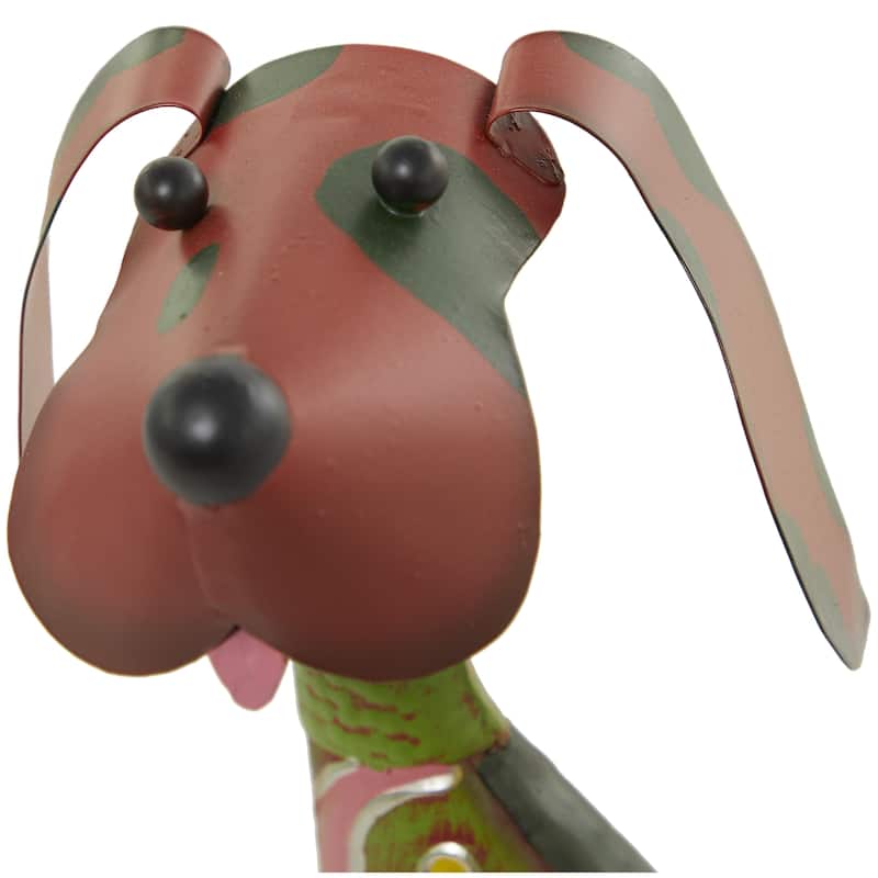 Metal Dog Indoor Outdoor Decorative Garden Sculpture with Floral Pattern - Multi Colored - Roche River Decor