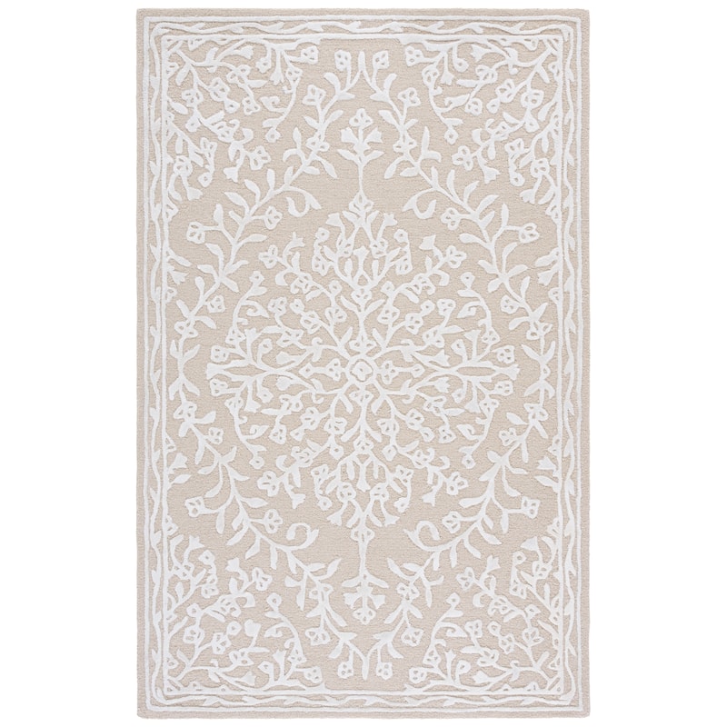 SAFAVIEH Handmade Glamour Gudbjorg Floral Viscose Rug - 5' x 8' - Beige/Ivory