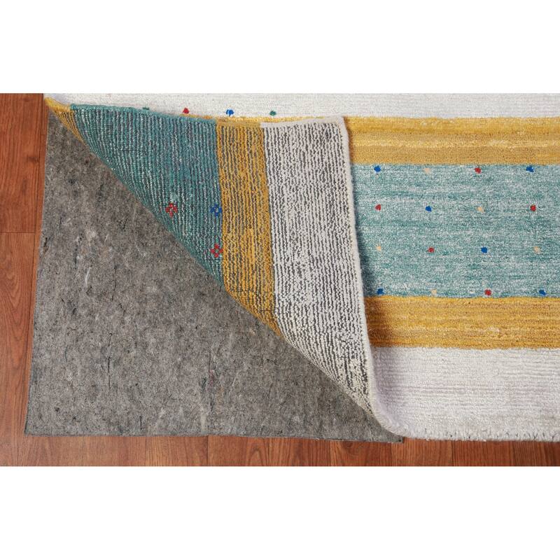 Hand Knotted Oriental 100% Wool Carpet Tribal Stripe Greys & Charcoal Gabbeh Area Rug - 12' 0'' X 9' 2''