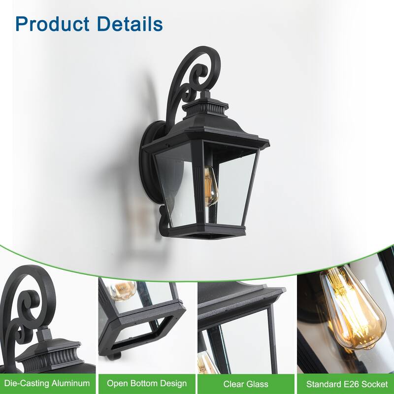 Outdoor Black Wall Lantern Sconce Light - 1-Light