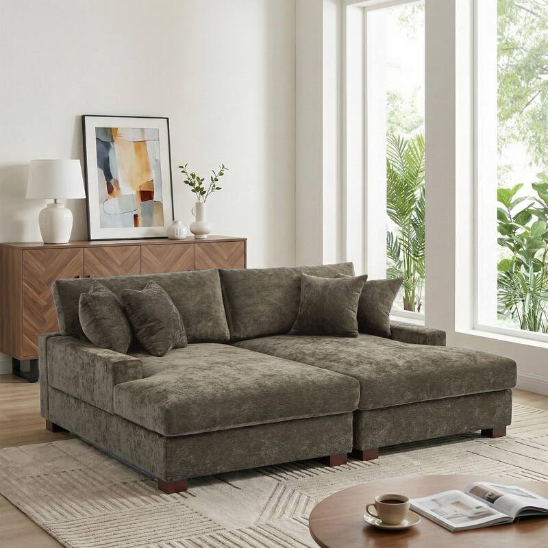 Modern Upholstered Chenille Modular Sectional Sofa with 2 Chaise - Camel-2 Piece
