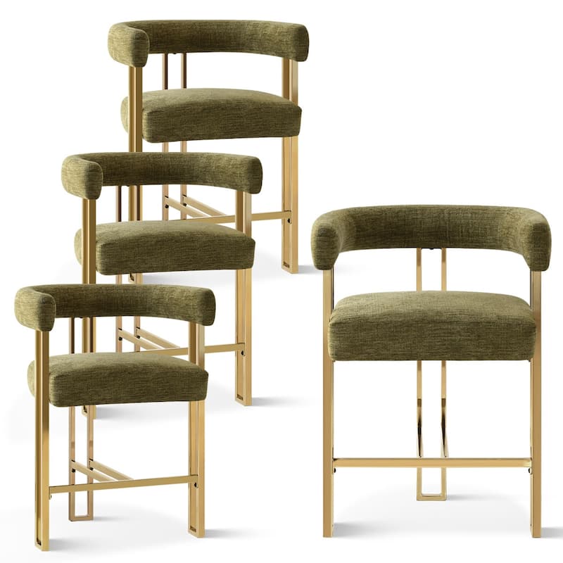 25" Seat Height Upholstered Chenille Gold Matel Counter Stool