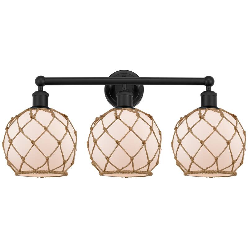 Innovations Lighting 616-3W-13-26 Farmhouse Rope Vanity Farmhouse Rope - Matte Black / White Glass with Brown Rope