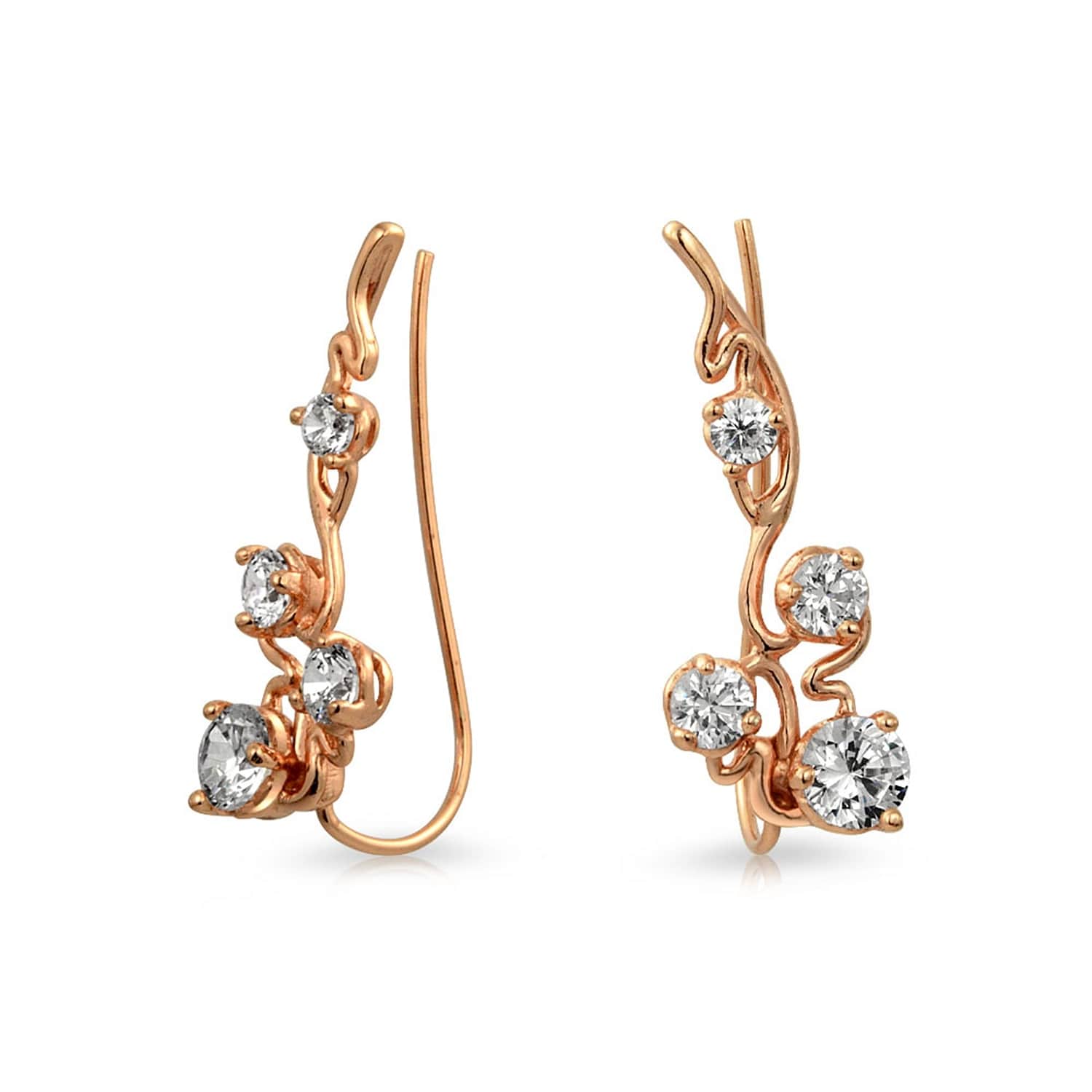 3D Wire Red Cubic Zirconia Garden Insect Butterfly Pave CZ Ear Crawler Earrings For Women Rose Gold Plated Brass
