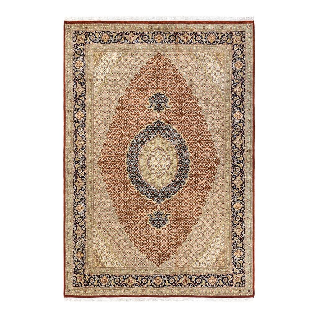 Overton Hand Knotted Wool Traditional Oriental Orange Area Rug - 6' x 9'