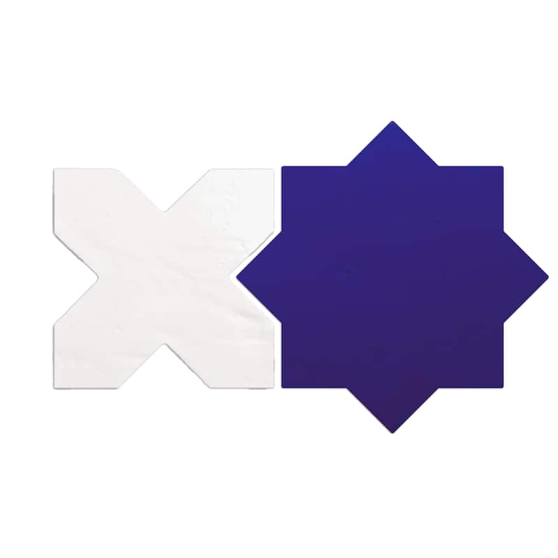 Merola Tile Argile Star Blue with Bianco Cross 7" x 14" Porcelain Floor and Wall Tile - Kit (2 Tiles)