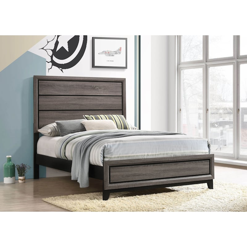 Watson Transitional Wood Panel Bed Grey Oak