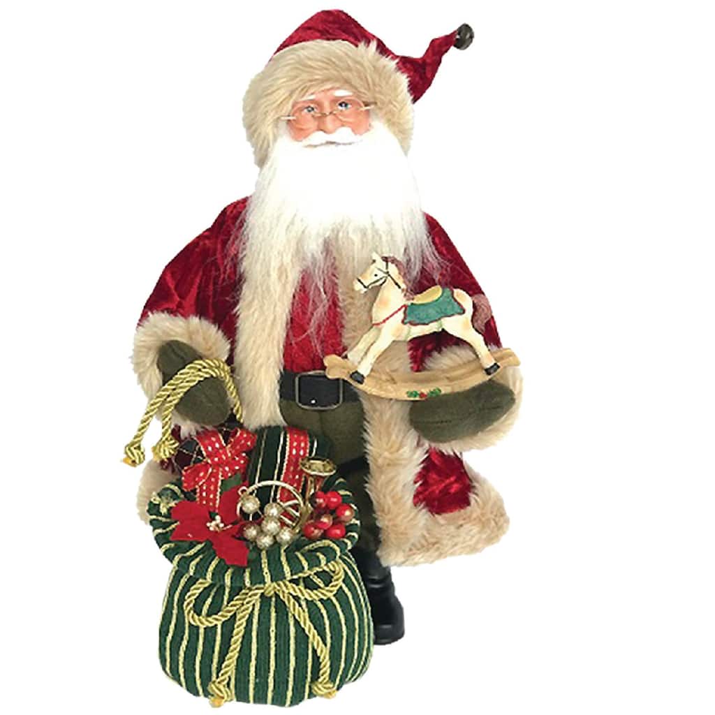 16" Standing Santa Christmas Figure Bag Full of Toys Rocking Horse