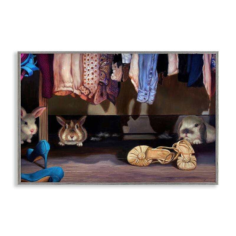 Stupell Bunnies Under Closet View Framed Giclee Art Design By Lucia Heffernan - 24 x 16 - Grey