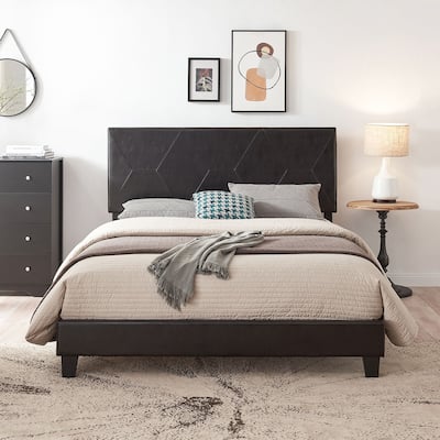 Queen Upholstered Platform Bed Frame with Wood Slat Support, Easy Assembly, No Box Spring Needed