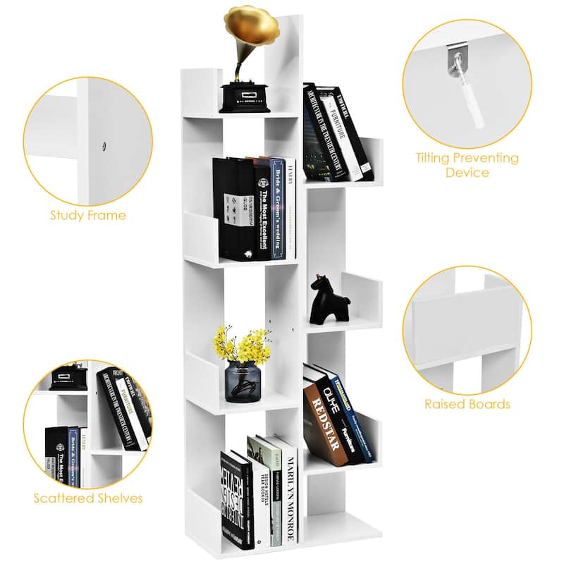 Gymax 8-Tier Bookshelf Bookcase w/8 Open Compartments Space-Saving - 57'' X 20'' X 10''