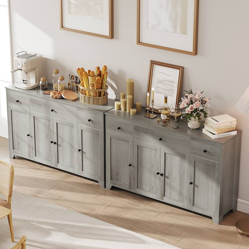 55" Sideboard Buffet Cabinet with Storage, Minimalist Kitchen Storage Cabinet with 3 Drawers & 4 Doors, Buffet Console