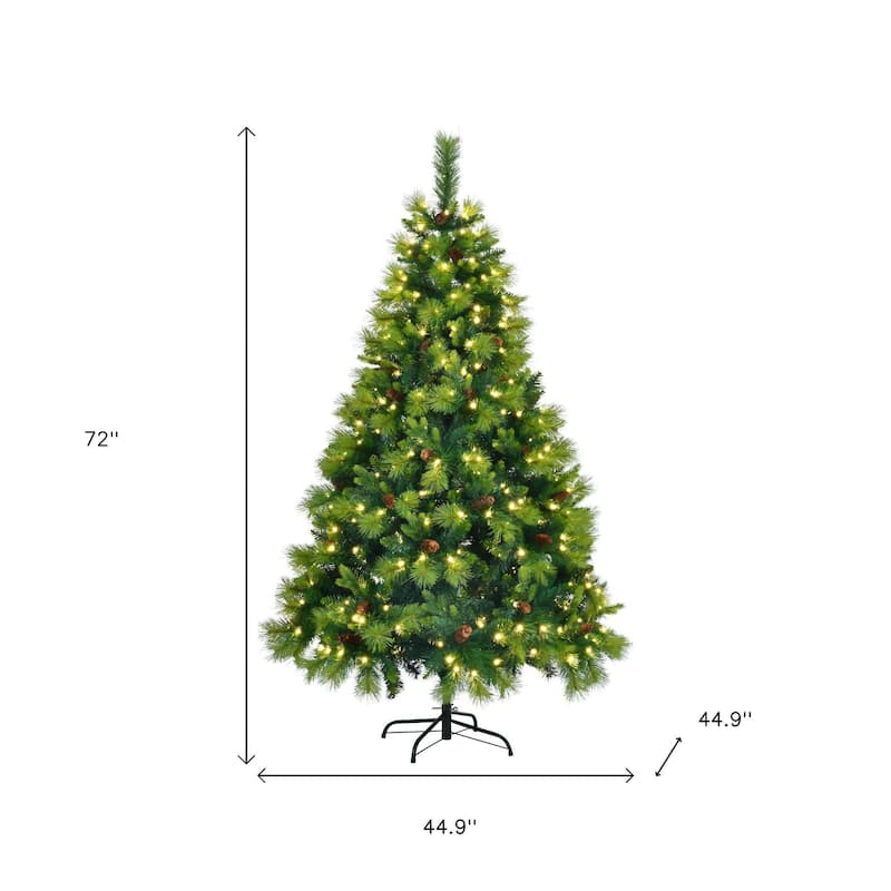 HomeRoots 6' Pre Lit Extra Full Pine Christmas Tree With Garland And Wreath Set - Green - 44.90 in. x 72.00 in. x 44.90 in.